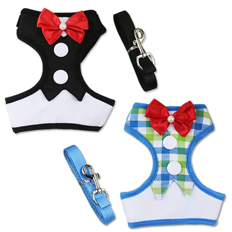 

Gentleman Bow Tie Dog Vest Harness Leash Set Teddy Chihuahua Puppy Wedding Party Pet Accessories Harnesses For Small Medium Dogs