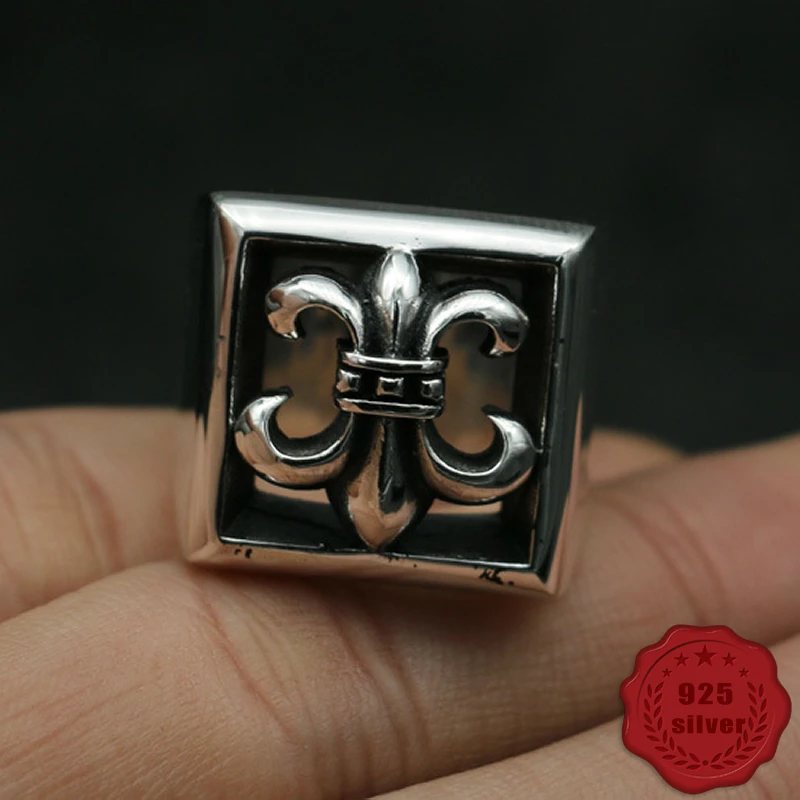 

100% sterling silver ring personality fashion punk style domineering carving cross anchor rock street dance 2018 new hot sale