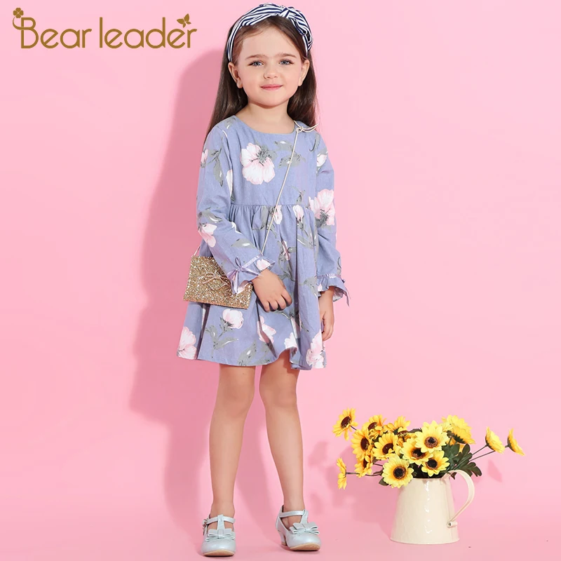 Bear leader/платье для девочек г. Новая Осенняя Брендовая детская одежда принцессы с рукавами-лепестками и цветочным принтом для детей от 3 до 9 лет