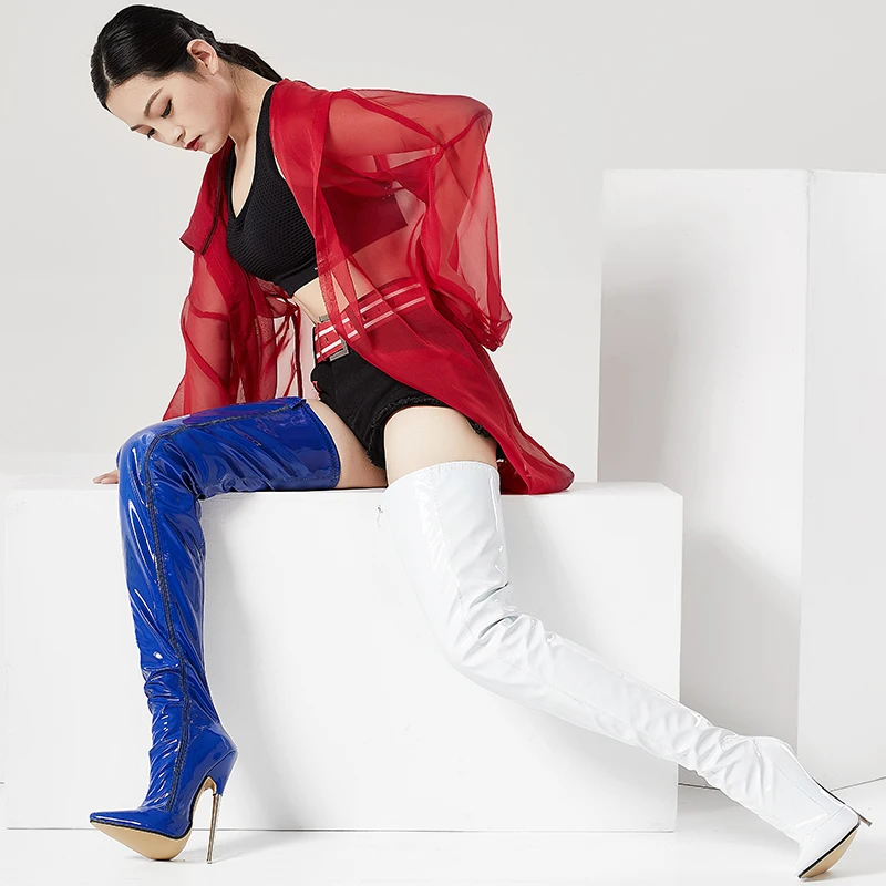 Boots Crotch Stiletto Heels Patent Leather Stretch Thigh High Plus Size For Women Winter women high heel boots