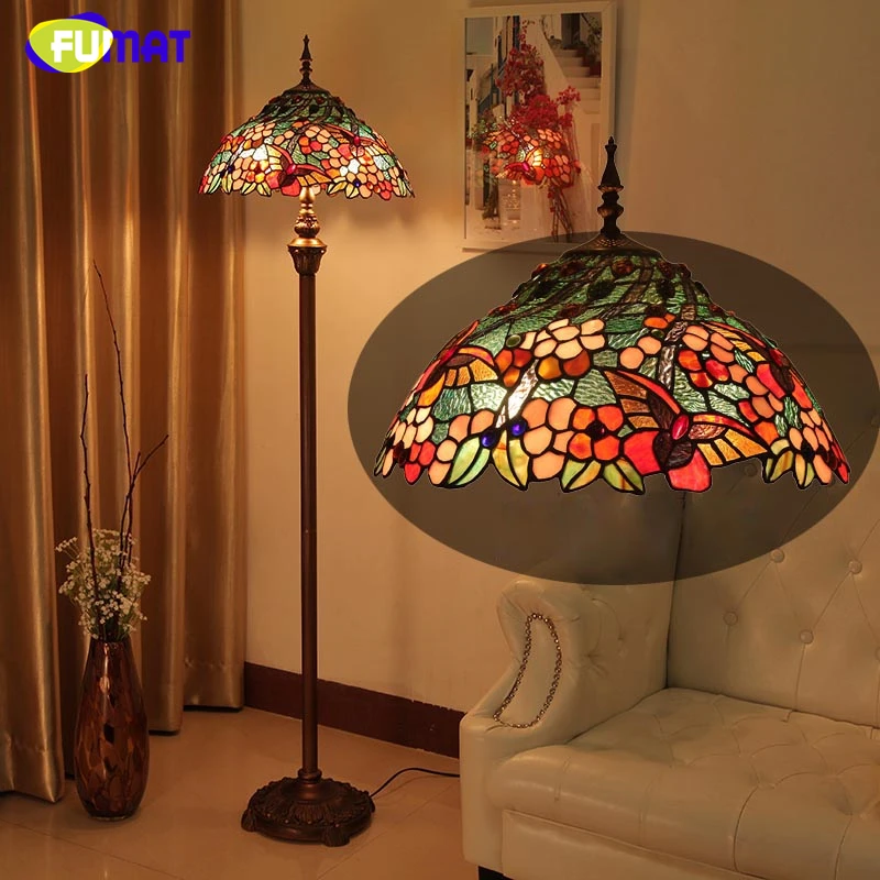 FUMAT European Tiffany Stained Glass Floor Lamps Home Decor Butterfly