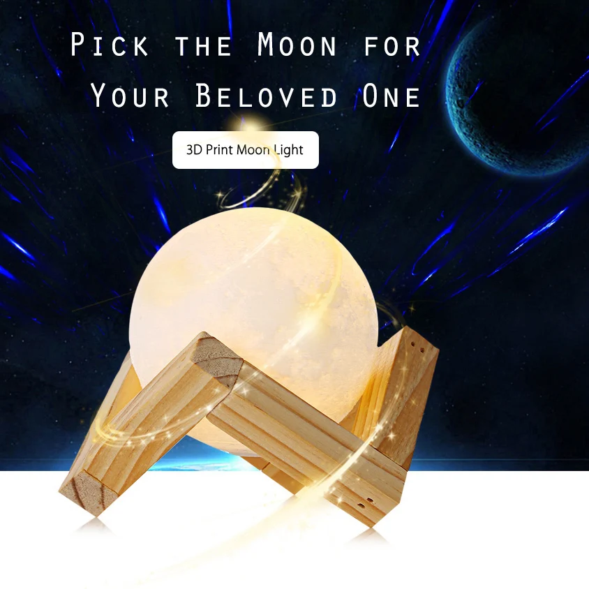 Best Rechargeable 3D Lights Print Moon Lamp 2 Color Change Touch Switch Bedroom Bookcase Usb Led Night Light Home Decor Creative Gift