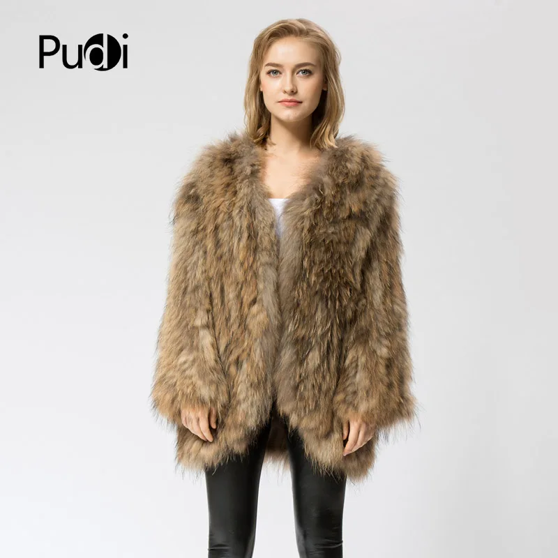 CR059 knit knitted 100 Real raccoon fur coat jacket overcoat Russian
