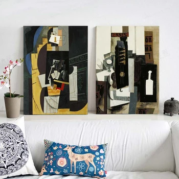 

abstract black and white canvas painting giant posters Glass, Guitar, and Bottle and Card Player masterpiece reproduction