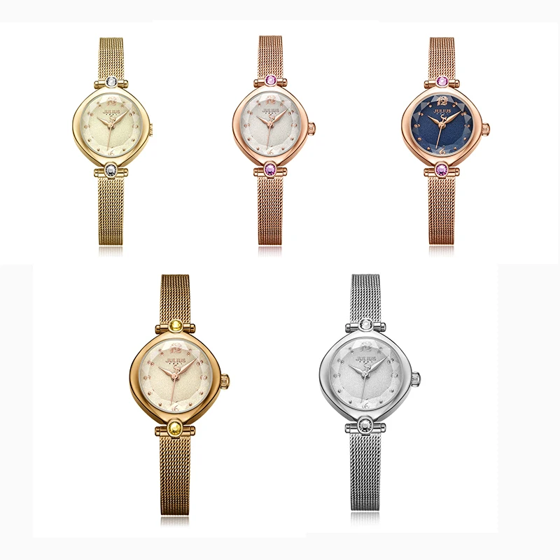 Julius женские роскошные циркониевые овальные водонепроницаемые кварцевые часы из нержавеющей стали с сетчатым ремешком платье часы модный браслет наручные часы