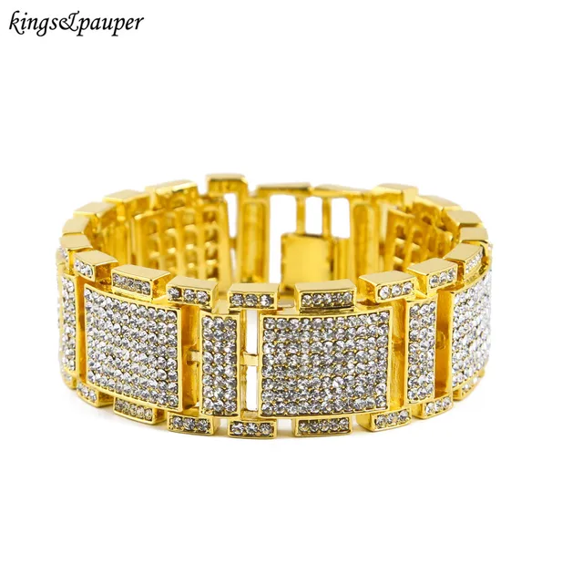 Hip Hop Jewelry Rhinestone Bracelet Men Women Chunky Chain Hip Hop Jewelry Rhinestone Bracelet Men Women Chunky Chain Steampunk Rock Style Black Silver