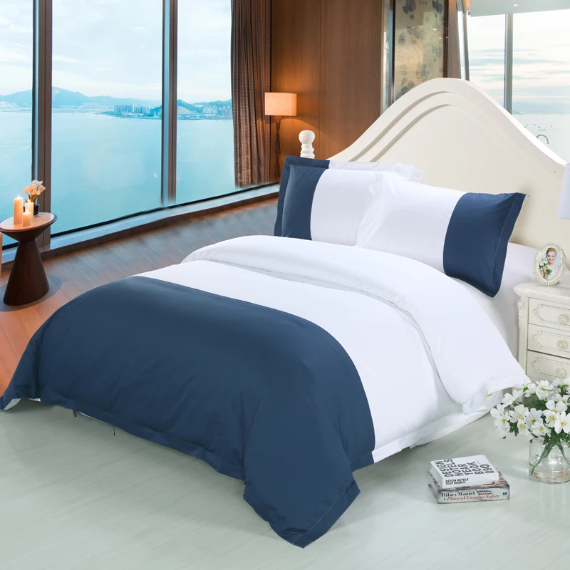 

4Pcs White Blue Brown color 100% Cotton Hotel style Bedding set Twin Queen King size Hotel Duvet cover Bed sheet set 36