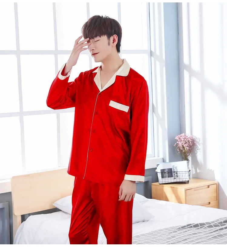 Пижамы для сна и отдыха, большие размеры, M-3XL, атласные шелковые пижамы, Длинные мужские, новинка 2019, осенняя одежда для сна, мужской пижамный