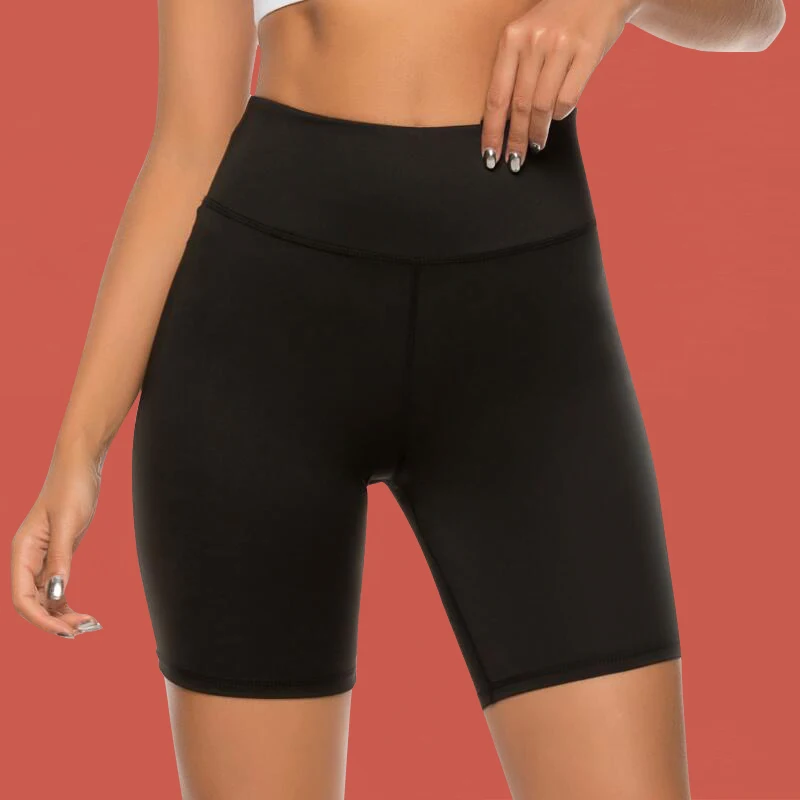Повседневные однотонные укороченные короткие леггинсы с широким поясом для велоспорта летние современные женские брюки - Color: Black