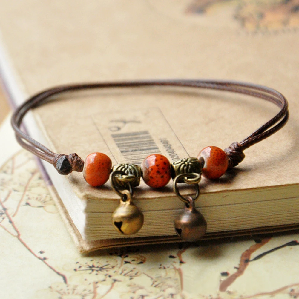 

Handmade Woven Ceramic Anklet Chain Sexy Women Lady Tibetan Style Bracelet Beads Elephant Pendant Foot Chain Ankle Bracelet