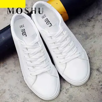 

Women White Sneakers Tenis Feminino PU Leather Vulcanized Shoes Ladies Trainers Casual Flats Lace-Up Zapatillas Mujer