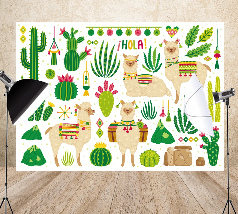 

Summer Cactus Alpacas llamas and Cacti Photography Backdrops Photo Background Birthday party Decor Baby shower Newborn LW-1127