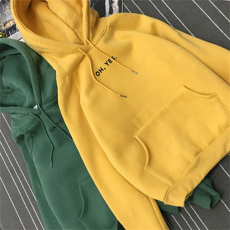 

Womens Sweatshirts Hoodies Korean Ulzzang Harajuku Oh Yes Letter Print Long Sleeve Hooded Sweatshirt Female Fleece Hoodie Top