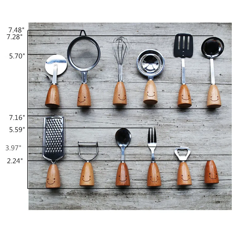 New Creative Cute 12Pcs Beech Wood Smiling Face Handle Stainless Steel Cooking Supplies Suits Kitchen Tools Set Cooking Utensil New Creative Cute 12Pcs Beech Wood Smiling Face Handle Stainless Steel Cooking Supplies Suits Kitchen Tools Set Cooking Utensil