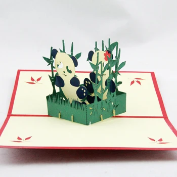

Panda with bamboos /3D pop up greeting card/ handmade animal card Free shipping