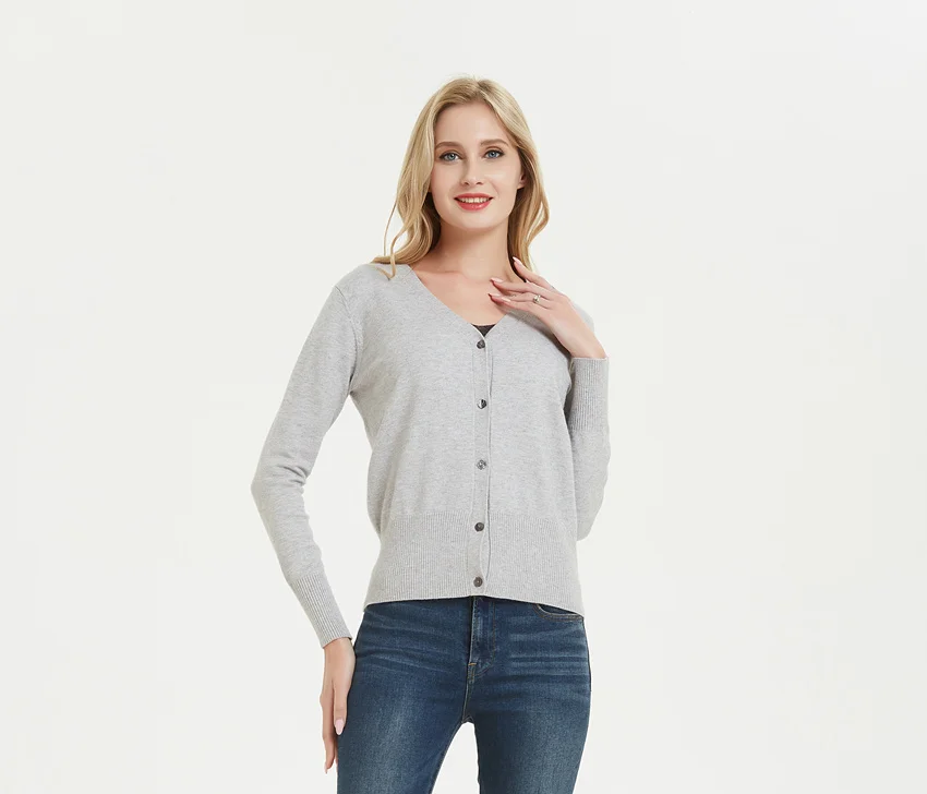 Women's Cardigan Long Sleeve Shell button Down Basic Classic Soft Knit Cardigan Sweater - Цвет: gray