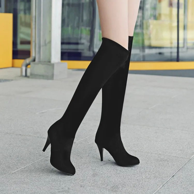 over the knee high heel boots leather