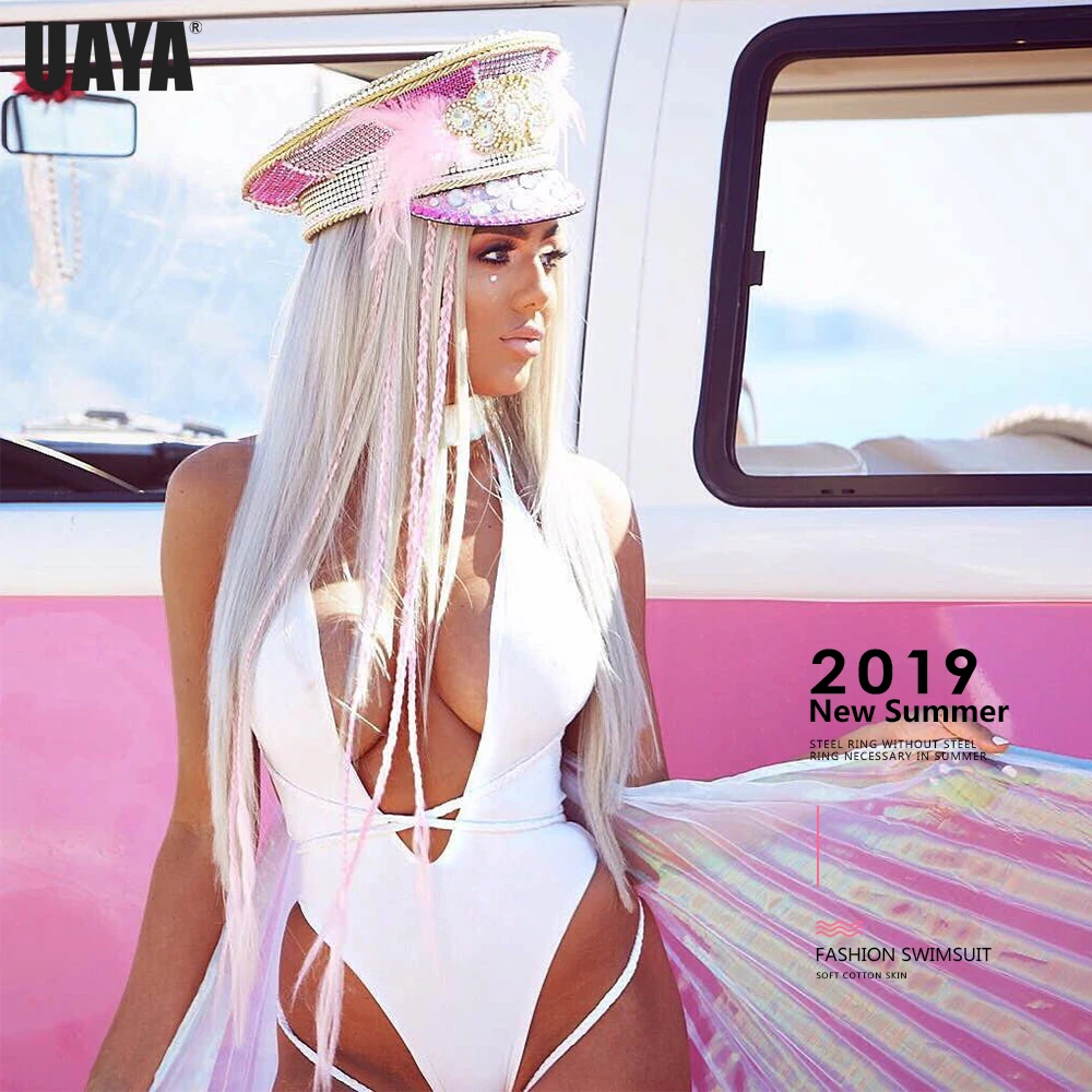 

UAYA 2019 behind tie rope Swimwear 11 color Women One Piece Swimsuit Female New Gold Flash color Monokini Sexy Thong Solid Swimm