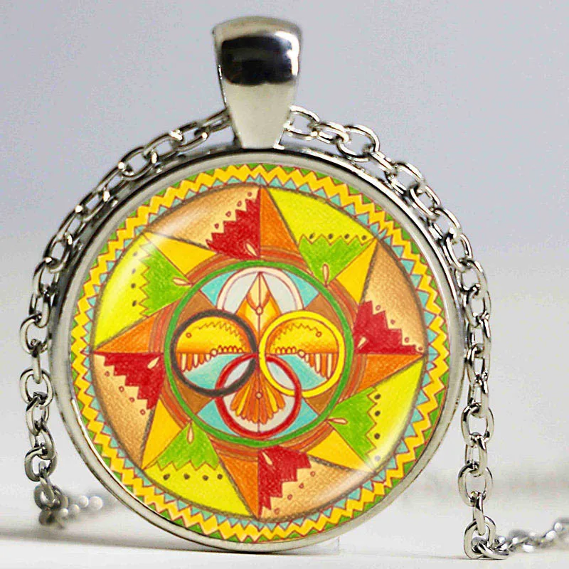 Glass dome necklace om pendant silver chain mandala jewelry pentacle picture necklaces chakra Hinduism meditation jewelry collar