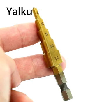 

Yalku 4-12mm/4-20mm/4-32mm Hexagonal Shank Step Drill HSS Titanium Coated Metal Drill Metal Boring Tool Electric Drill Tool