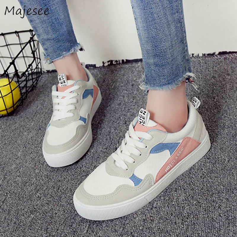 

Vulcanize Shoes Women Canvas Lace-up Mixed Color Trendy Students Womens Outside Korean Style All-match Footwear Classic Female
