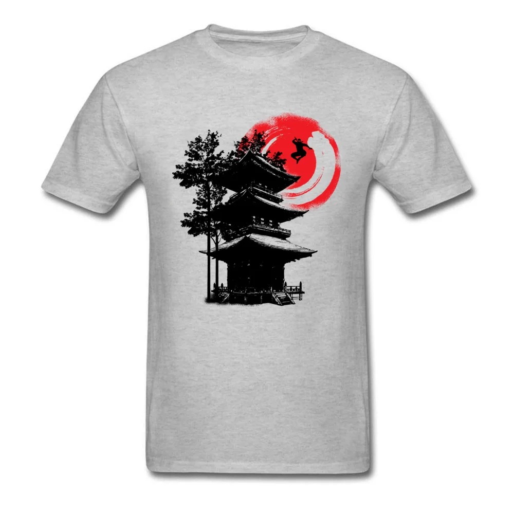 Ninja and Japanese Temple Pure Cotton Mens Short Sleeve Tees Slim Fit Lovers Day T Shirt Casual Clothing Shirt Family O Neck Ninja and Japanese Temple grey