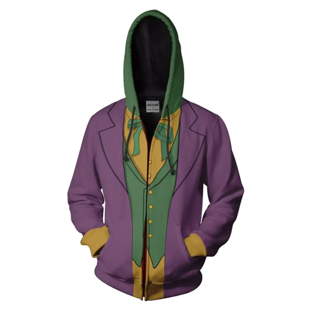 

Batman Arkham Asylum Cosplay Hoodie Zip Up Sweatshirt Unisex Joker Jacket Autumn Coat Cardigan Adult Outwear Teen