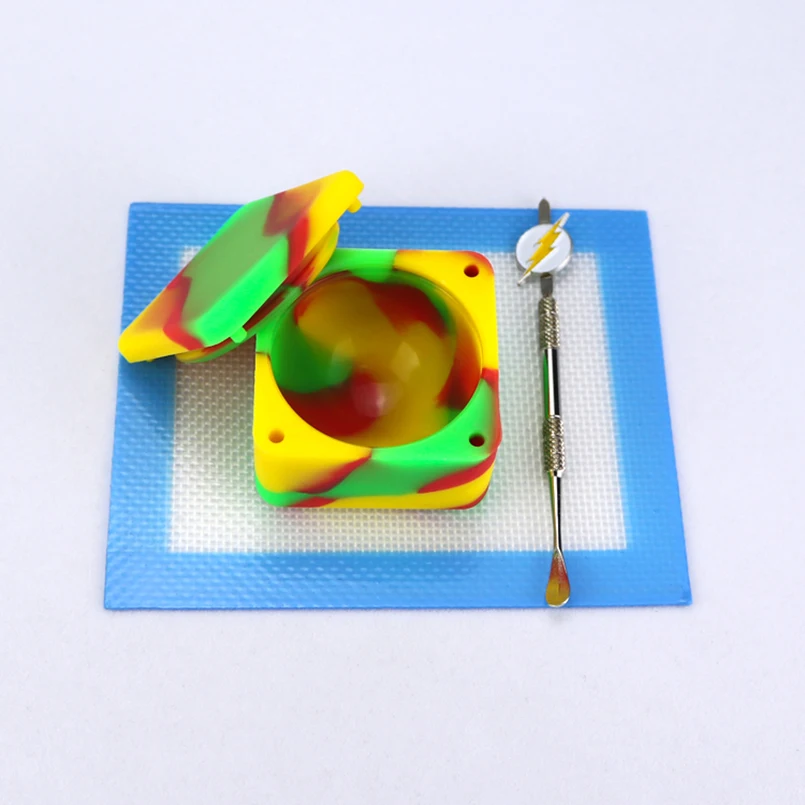 

37ml Bho Silicone oil container square jars slick+Non stick carving dab tools+ silicone baking mat wax pad