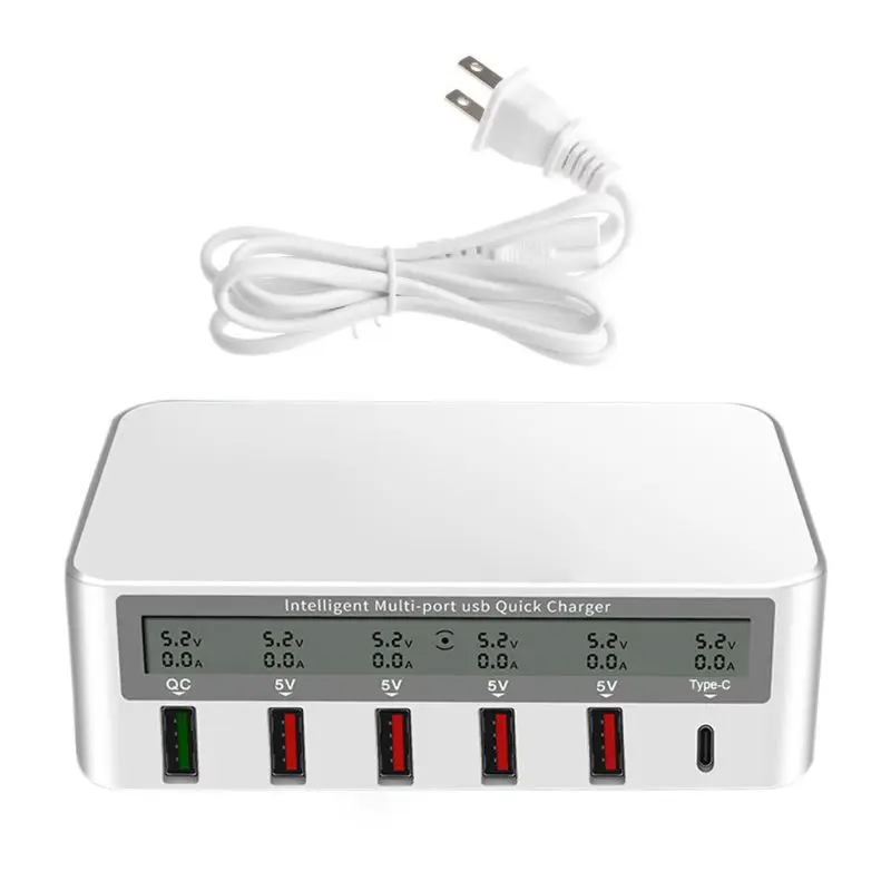 

Type C + 5 Ports USB QC 3.0 Fast Charger with LCD Voltage Current Display For iPhone Samsung Huawei Phone Tablet Power Adapter