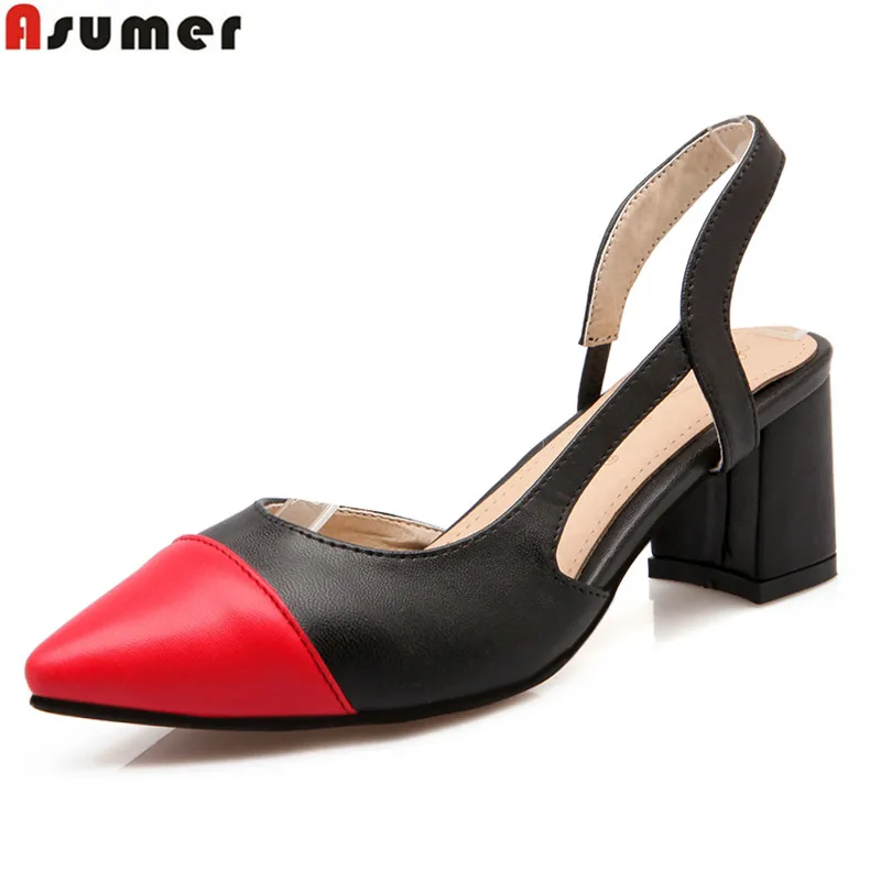 

ASUMER 4 Colors New Fashion Sexy Pointed Toe Mixed Color Slingbacks Brand Women Sandals Summer Square Heels Party Wedding Shoes