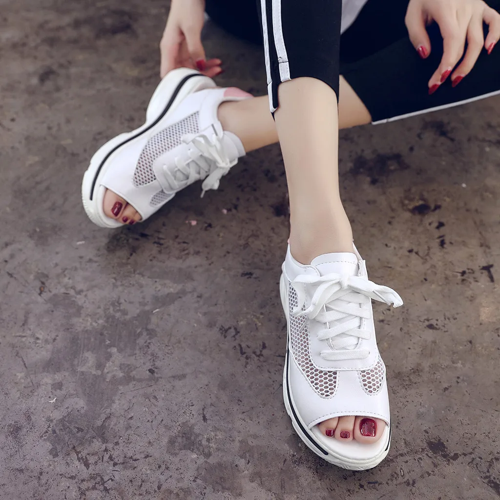 YOUYEDIAN сандалии Для женщин на толстом каблуке летние Женская Мода Повседневное из дышащего материала на шнуровке платформами, с открытым носком Босоножки# g4