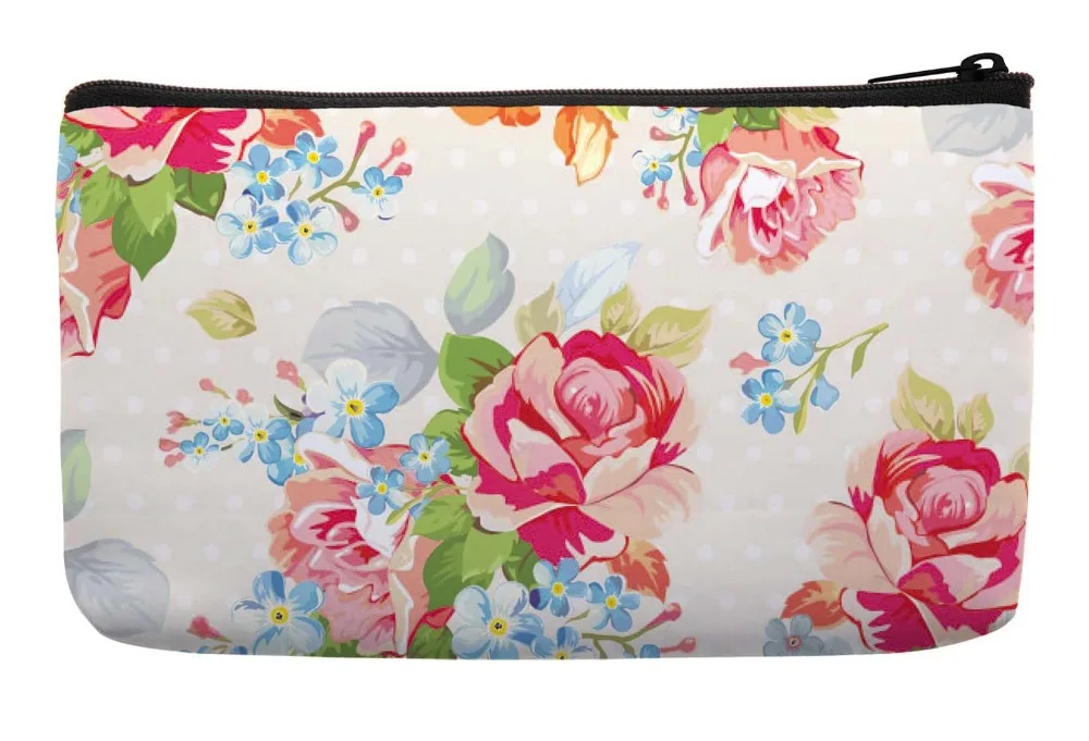 

Beautiful Gorgeous Classic Floral Rose Print Customized Small Cosmetic Bag Wristlet Makeup Bags
