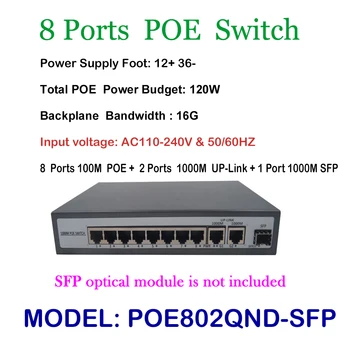 

Fast Ethernet switch 8ch POE, 2 gigabit uplink and 1 Gigabit SFP port, with internal power supplier 120W