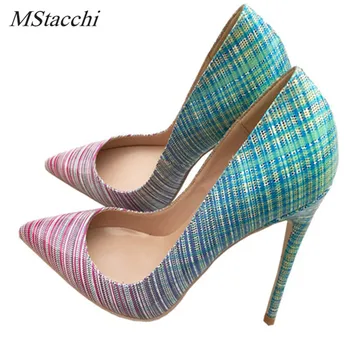 

Mstacchi 2018 New Design Women Sexy High Heel Party Shoes Gradient Color 12/10/8cm Lady Ultra High Pointed Toe Single Pumps Shoe