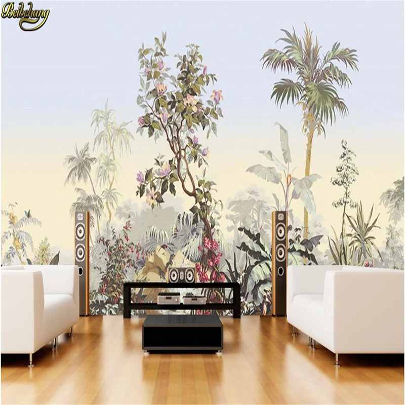 

beibehang Custom Wallpaper European Retro Nostalgic Handmade Pastoral Rainforest Jungle Mural Background Wall papel de parede