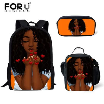 

FORUDESIGNS Kids Girl Backpack African Black Girls Hairstyle School Backpack School Bags Set For Girls School Bags College Girls