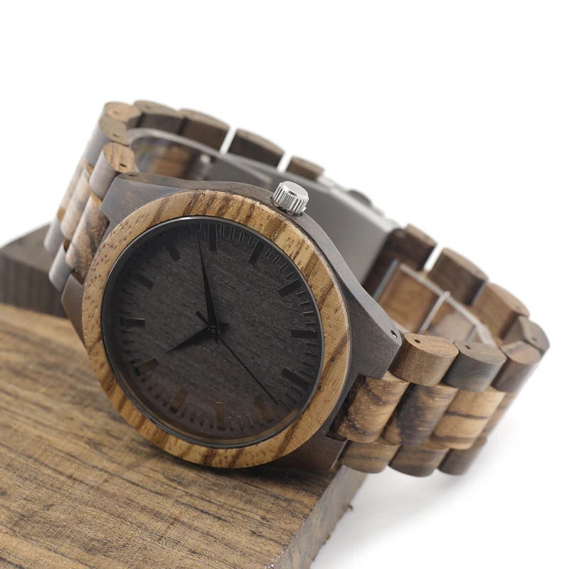 BOBO BIRD D30 Round Vintage Zebra Wood Case Men Watch With Ebony Bamboo Wood Face With Zebra Bamboo Wood Strap Japanese movement