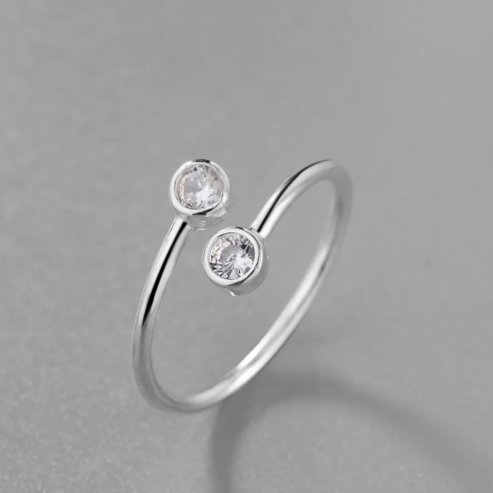 Todorova 925 Sterling Silver Crystal Rings for Women Fine Jewelry Adjustable Double Round CZ Ring Open Midi Toe Engagement Rings