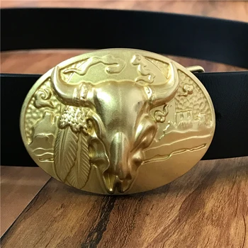 

Brass Bull Belt Buckle Leather Belt Men Cowboy Belt Ceinture homme Men Jeans Strap Waist Belt Cinturon Mujer Men Riem MBT0268