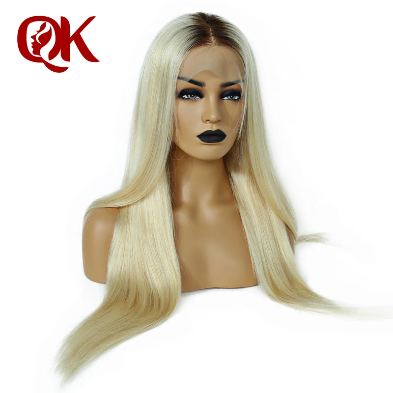 QueenKing волос Full Lace натуральные волосы парик 150% плотность Ombre T4 613 шелковистой прямые светлые волосы 100% бразильский человеческих Волосы remy