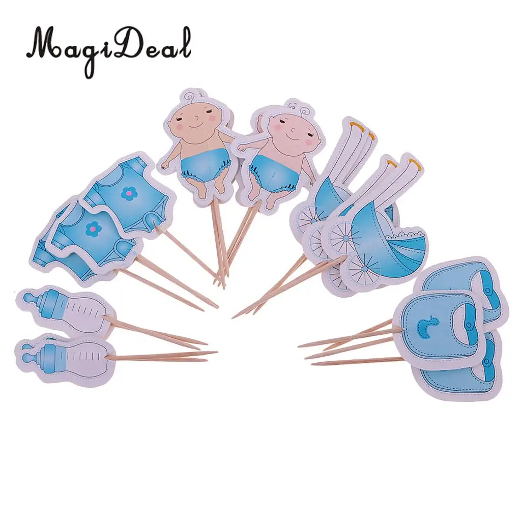 MagiDeal Lovely 20Pcs Baby Girl/Boy Cupcake Picks Cake Toppers Party Favors Decoration for Baby Shower Kids Birthday Party Day