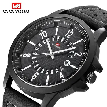 

VA VA VOOM Mens Watches Top Brand Luxury Sport Quartz-Watch Leather Strap Clock Men Waterproof Wristwatch Relogio Masculino