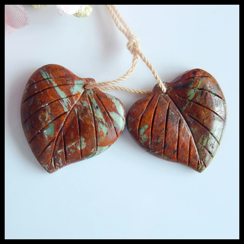 

Birthday gift,Fashion jewelry,Natural Gemstone Carved Leaf Chrysocolla fashion women Earring pair,24x24x5mm,8g