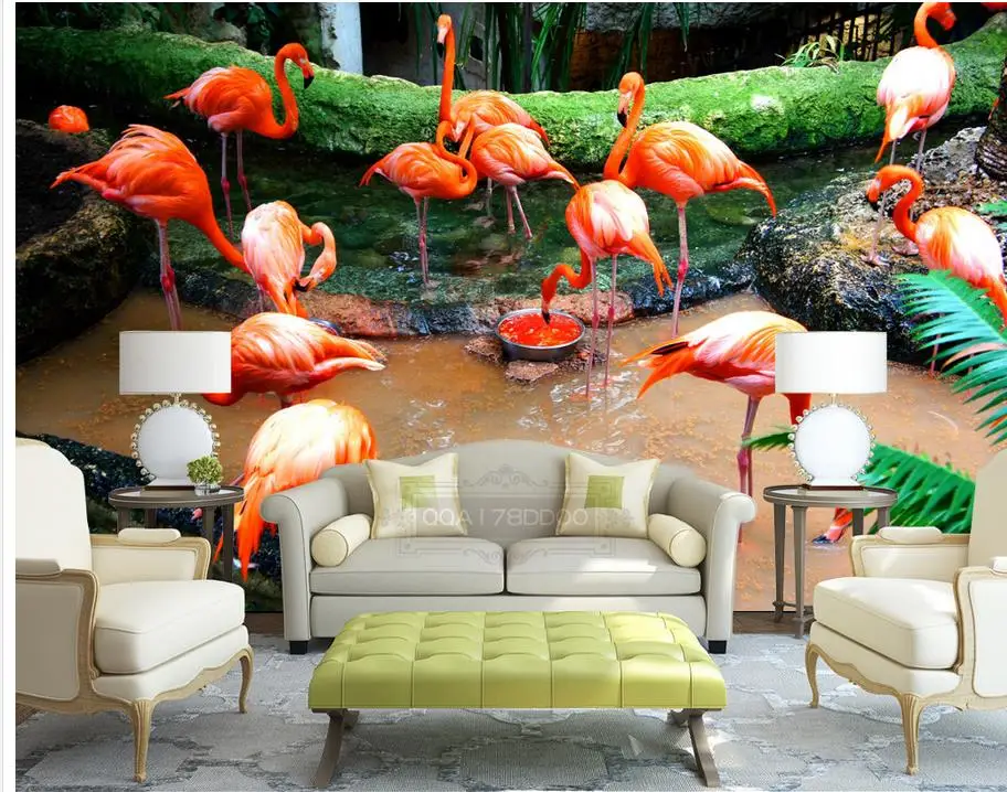 

Home Decoration Flamingo Animal Park Background Wall photo mural wallpaper custom photo wallpaper