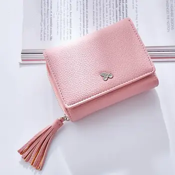 

2017 Small Tassel women bow wallet candy color women purse mini female coin wallet purse