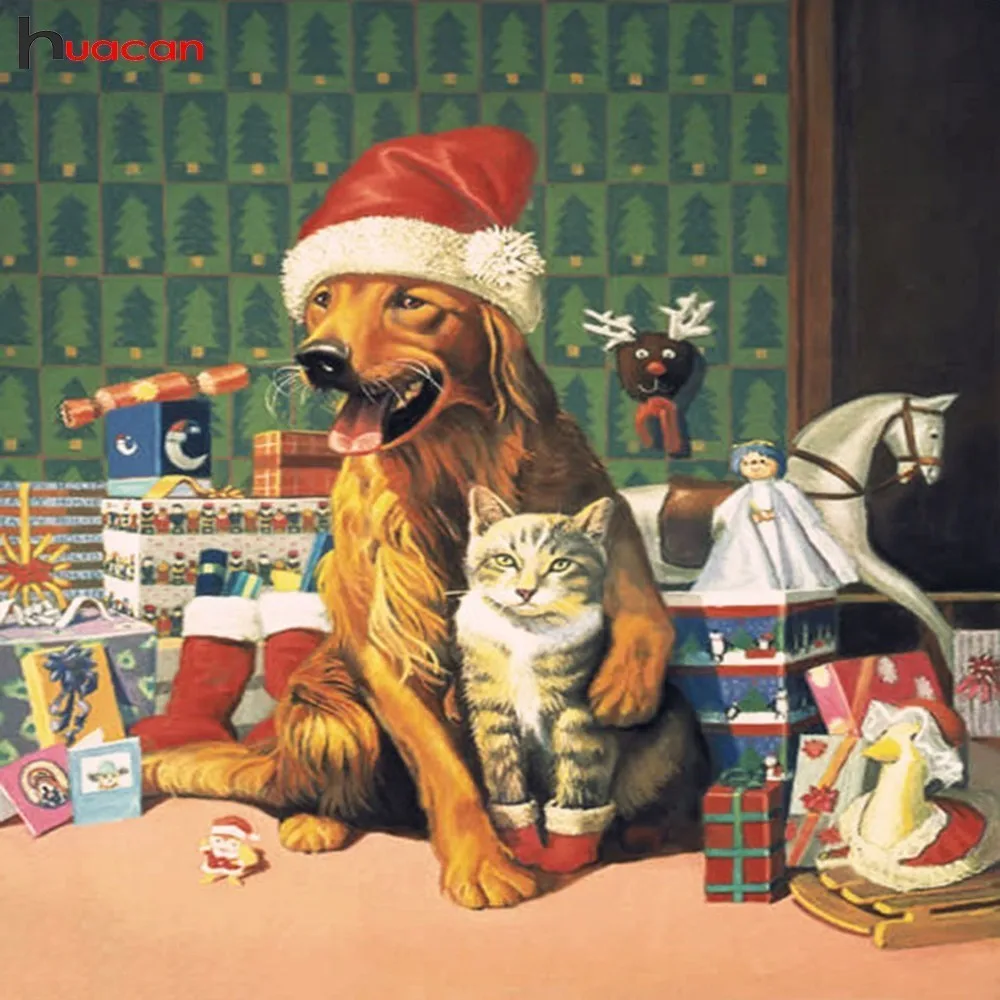 

HUACAN 3D Mosaic DIY Diamond Painting Animals Full Square/Round Drill Diamond Embroidery Dog Cross Stitch Decoration Home