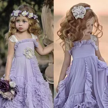 Dollcake púrpura flor niña vestidos para boda volantes encaje 2018 nueva Bohemia boda Vintage playa Niña vestidos de boda