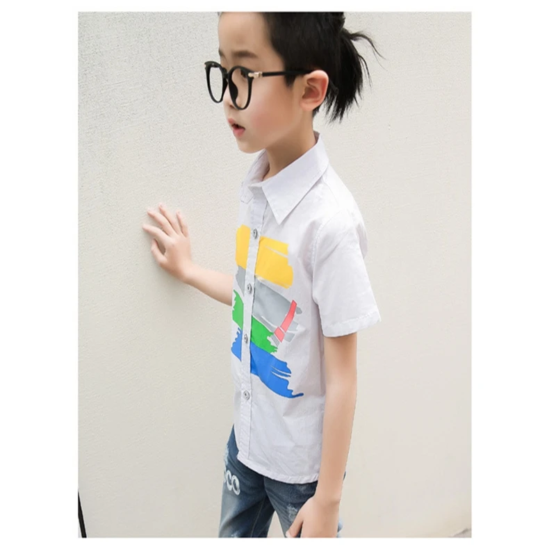 Baby boy Children's Short sleeve shirt cotton tops clothes summer A printed lapel shirt South Korean style leisure kids T-shirt clothing (11)