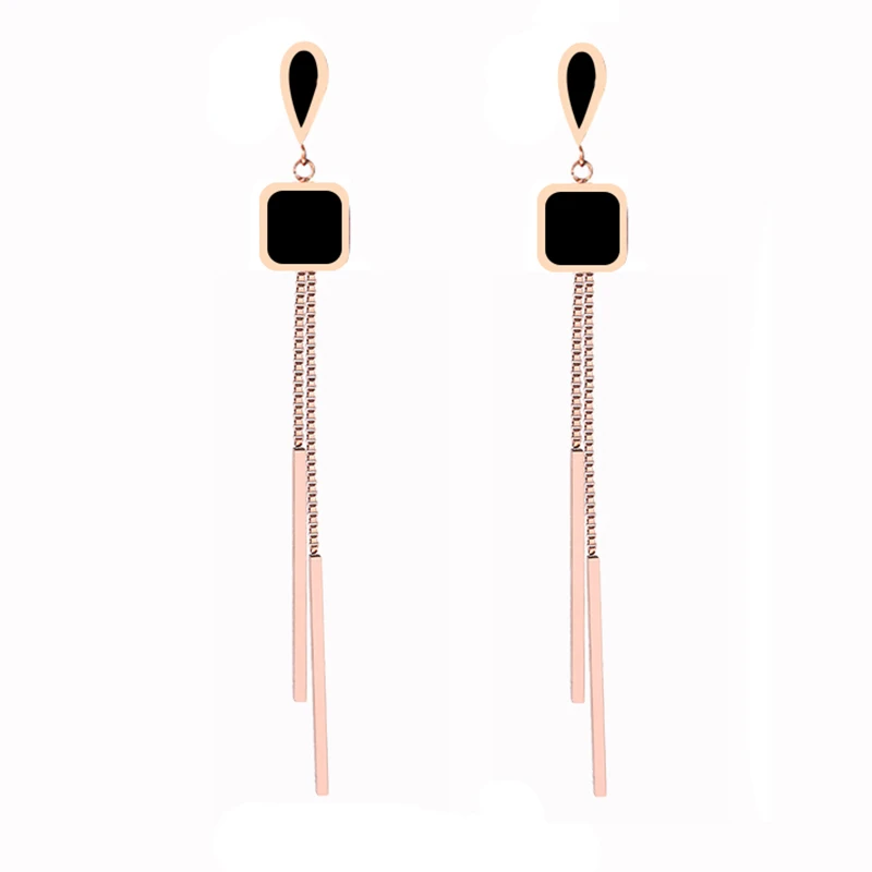 

brincos fashion fringe black dangle earrings tassels female long charm stainless steel geometric drop earrings for women earing