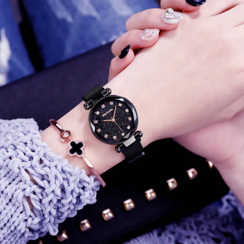 

Fashion Black Quartz Watch Women Mesh Stainless Steel Watchband High Quality Casual Wristwatch Gift for Female 2019